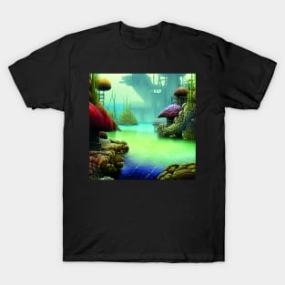 Landscape Painting with Tropical Plants and Lake, Scenery Nature T-Shirt